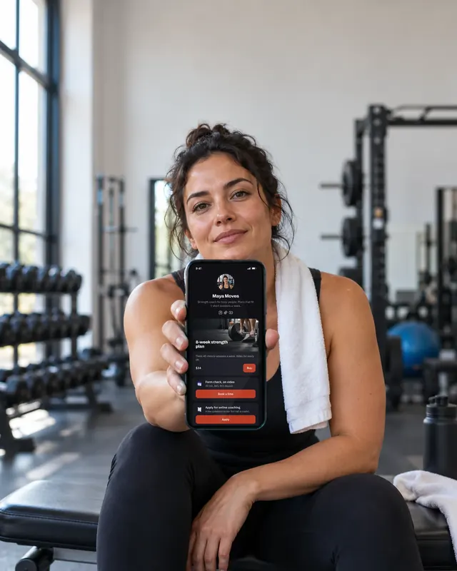 Trainer holding a phone with a Looop page